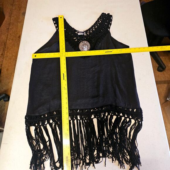 NEW Vivid Black Sleeveless Boho Fringe Tunic Cover Up Dress Top Size 1X 3376 - Picture 7 of 10
